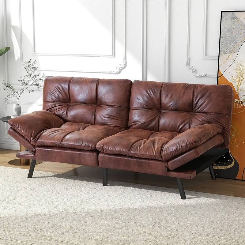 Futon Sofa Bed, Memory Foam Foldable Couch Convertible Loveseat Sleeper Daybed with Adjustable Armrests for Small Space