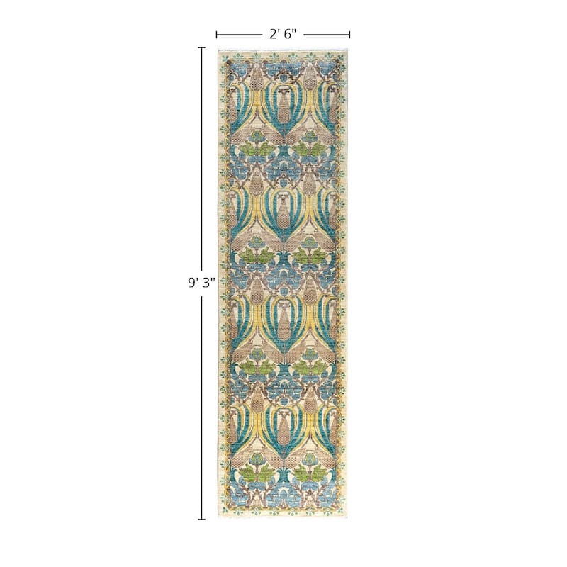 Arts & Crafts One-of-a-Kind Hand-Knotted Runner Rug - Ivory, 2' 6" x 9' 3" - 2' 6" x 9' 3"
