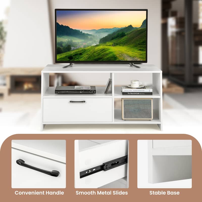 White Engineered Wood Console Table Stand with Drawer and Open Storage for 50 inches Flat Screens - 41" x 20.5" x 20.5"