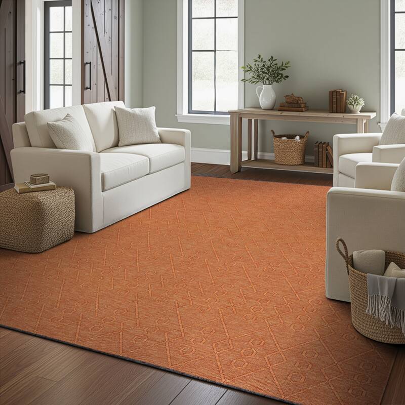 Alameda Solid Color Geometric Machine Washable Indoor Area Rug