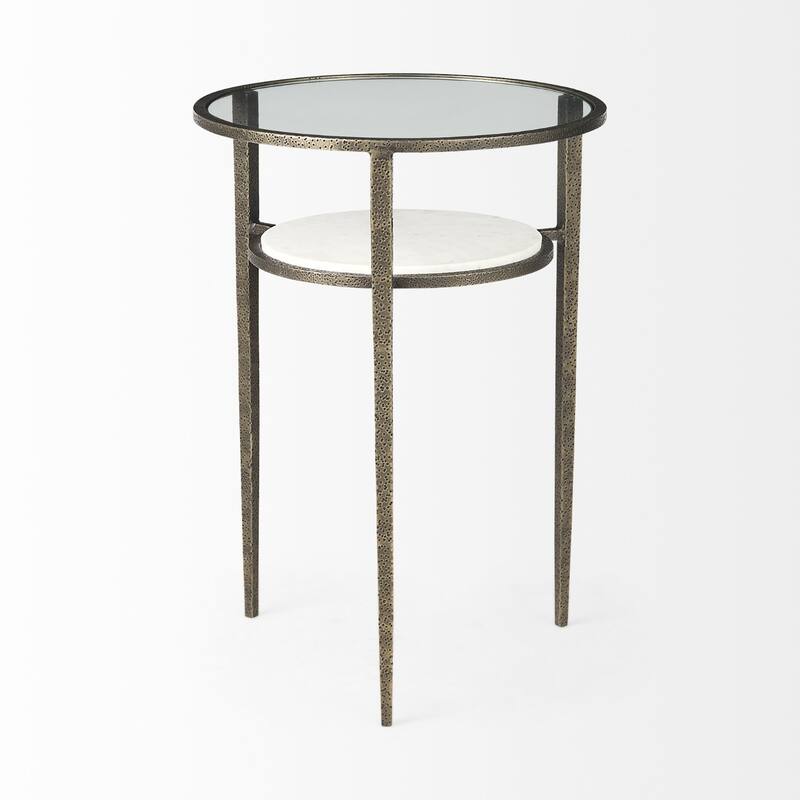 23" Bronze And Clear Glass And Metal Round End Table With Shelf - Bronze and Clear