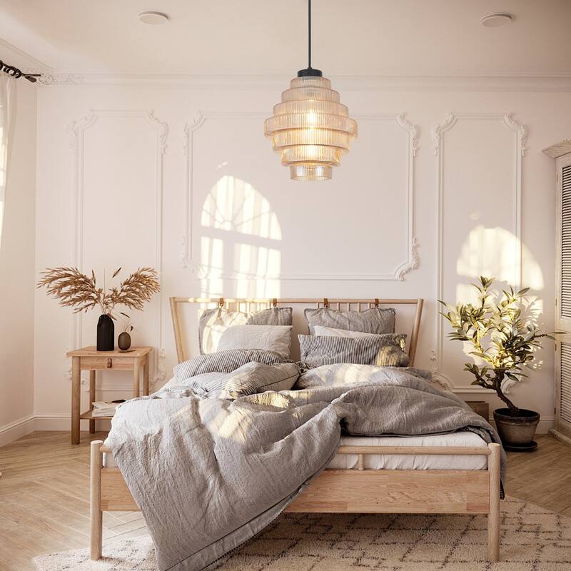 1-Light Classic Pendant Light with Glass Shade, Semi Flush Mount Chandelier for Dining Room Living Room Bedroom Kitchen