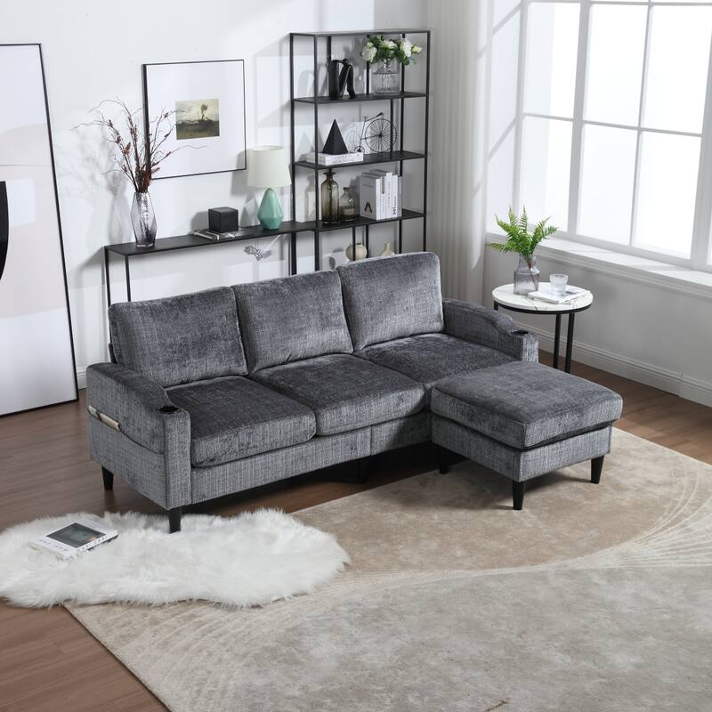Convertible Sectional Sofa Couch, L-Shape Cozy Sofa Couch Set 4 Seat Sofa Sectional with Storage Ottoman for Living Room