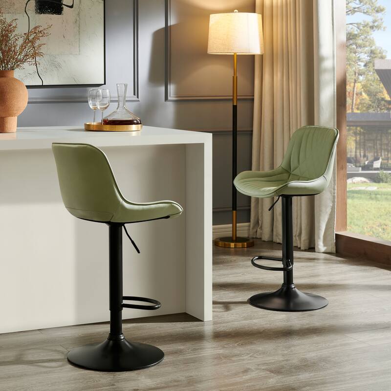 Roundhill Furniture Kovyn Contemporary Adjustable Barstool with Faux Leather Swivel Seats, Set of 2