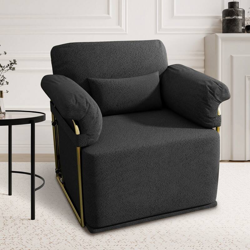 360 Degree Square Swivel Accent Sofa Chair with Gold Metal Legs