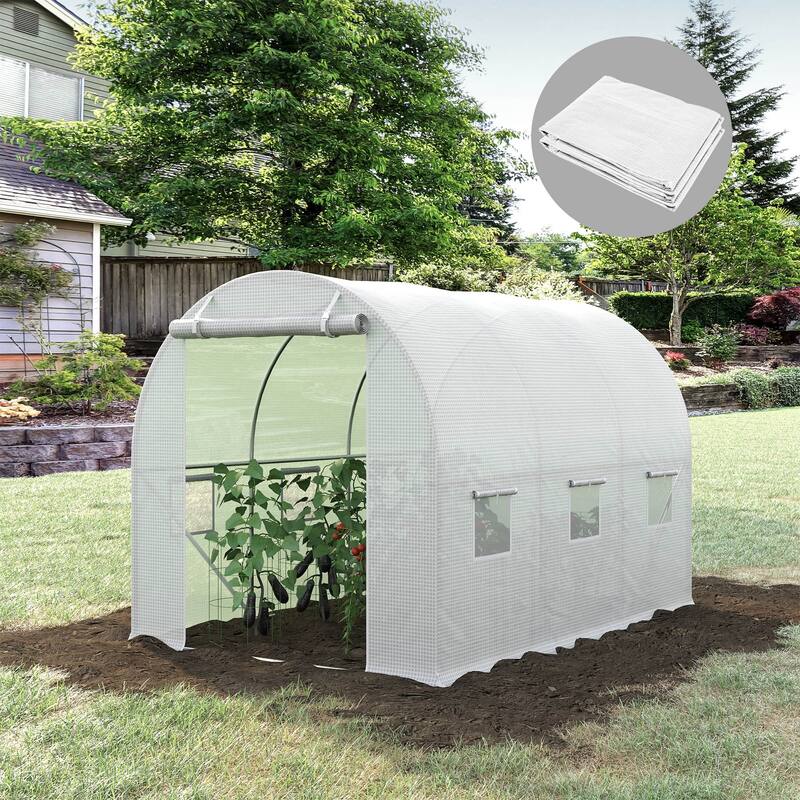 Heavy Duty Waterproof Plastic Greenhouse Cover with Windows and Roll-Up Door, 9.8 x 6.6 x 6.6 Feet