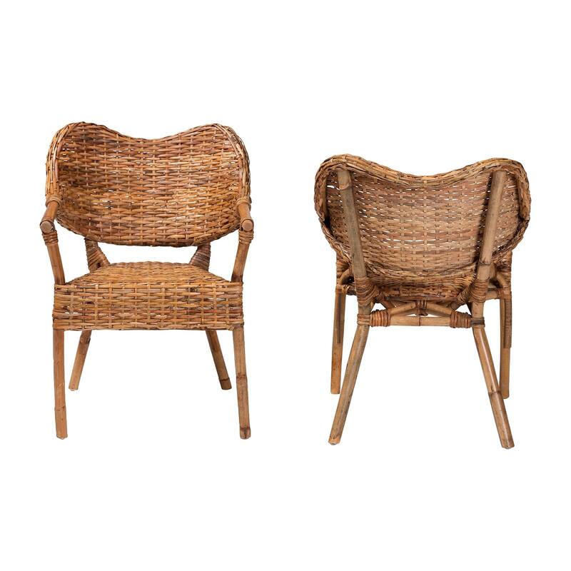 Tara Natural Rattan Dining Chair - Handwoven Wicker Armchair with Curved Backrest, Boho Coastal Seating