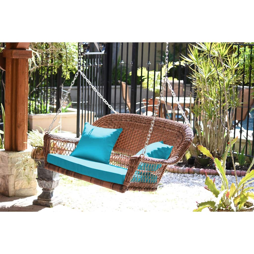 28 in. W Brown Cushion in Aluminum Frame Outdoor Porch Swing with CushionGuard and Stand