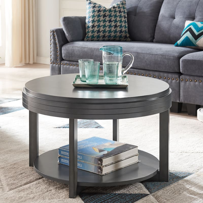 Teo Round Solid Wood Coffee Table with Shelf