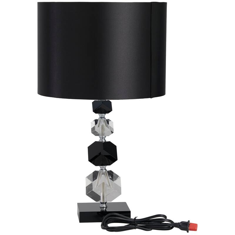 Clear Crystal Geometric Diamond Inspired Room Table Lamp with Black Crystal Base and Black Shade