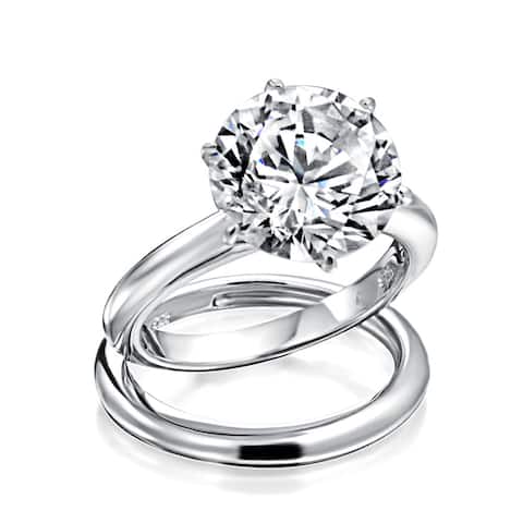 3.5CT Simple Round Solitaire 6 Prong AAA CZ Engagement Wedding Band Ring Set For Women 925 Sterling Silver