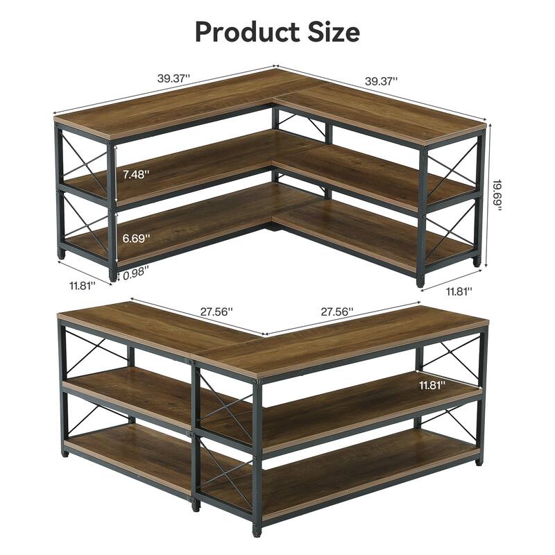 39.4" Corner Bench, 3-Tier L-Shaped Entryway Bench with Shoe Storage