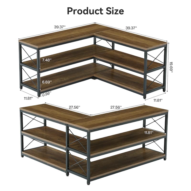 39.4" L-Shaped Shoe Rack Bench, 3-Tier Entryway Corner Bench with Shoe Storage