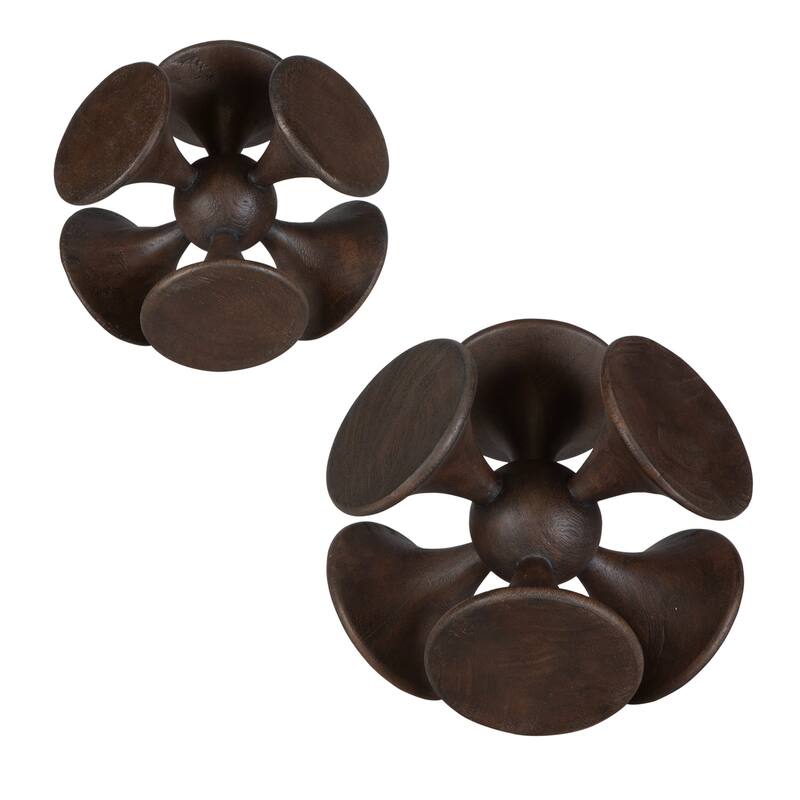 Symmetric Wooden Sculpture - 10" - Brown - Set of 2