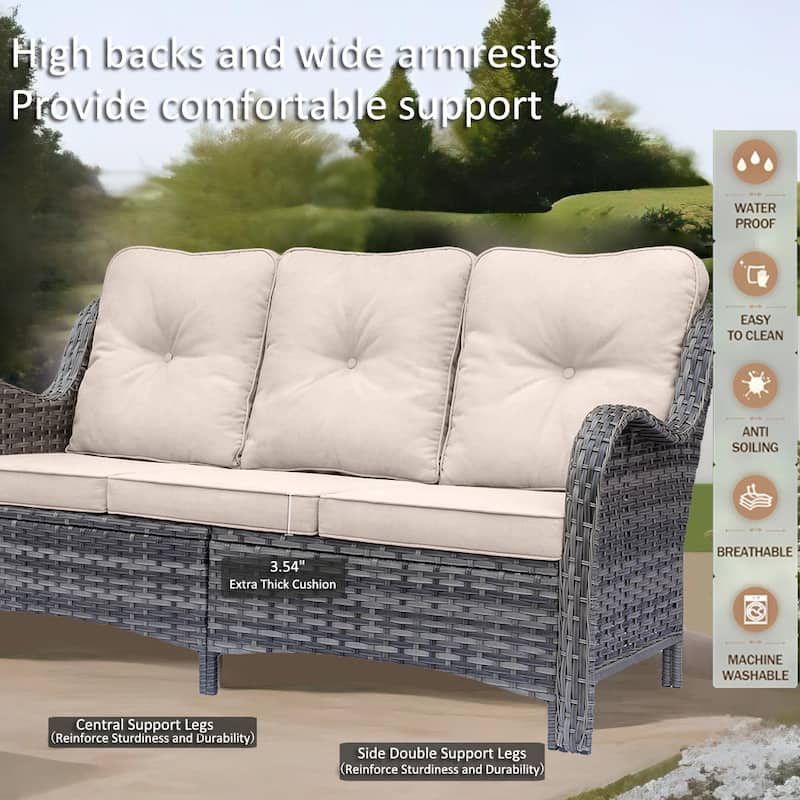 3 Piece Patio Sofa Set-Wicker Outdoor Sofa Sets with Storage Ottoman