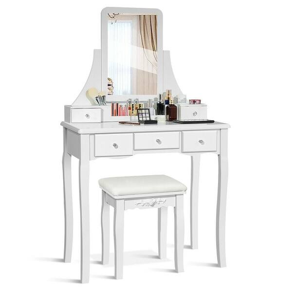 Vanity Set Of Mirror Drawers Storage Box Makeup Overstock 30089645 White