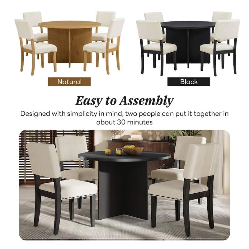 5-Piece Round Dining Table Set with 4 Upholstered Dining Chairs