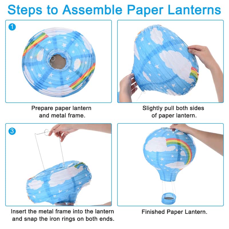 14x12in Rainbow Hot Air Balloon Paper Lantern, White