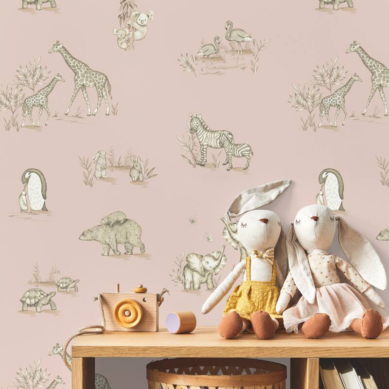 Advantage Safari Babies Pink Animal Wallpaper