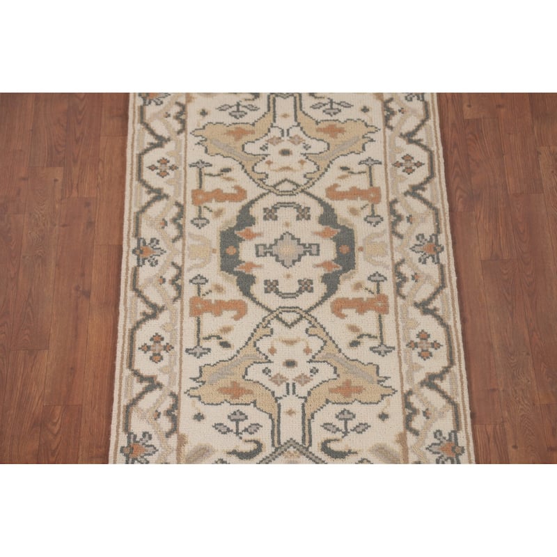 Oushak Runner Rug Hand-Knotted Wool Carpet - 2'7"x 9'11"