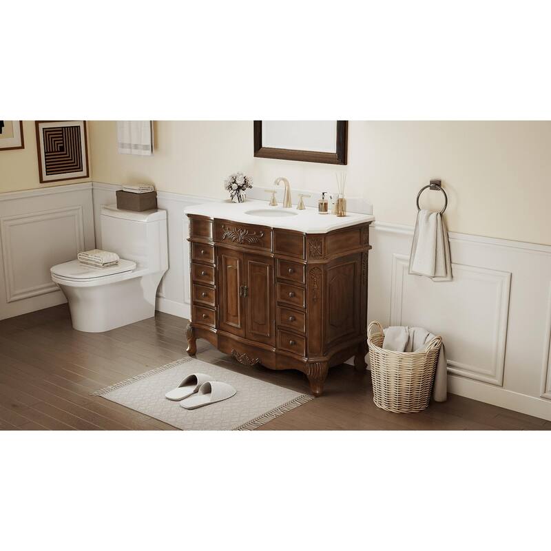 Morton 42 Inch Antique Style Light Brown Single Sink Bathroom Vanity