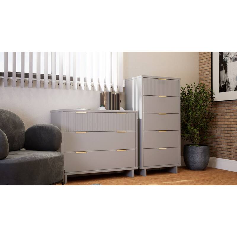 Manhattan Comfort 2-Piece Granville Modern Solid Wood Tall Narrow and Standard Dresser Set