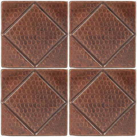 Premier Copper Products Package of Four 4" x 4" Hammered Copper Tiles