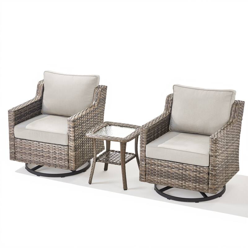 Pocassy Wicker Patio Glider Swivel Chair Ottoman Furniture Set.