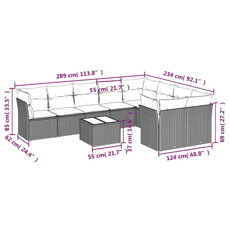 vidaXL 9 Piece Patio Sofa Set with Cushions Black Poly Rattan