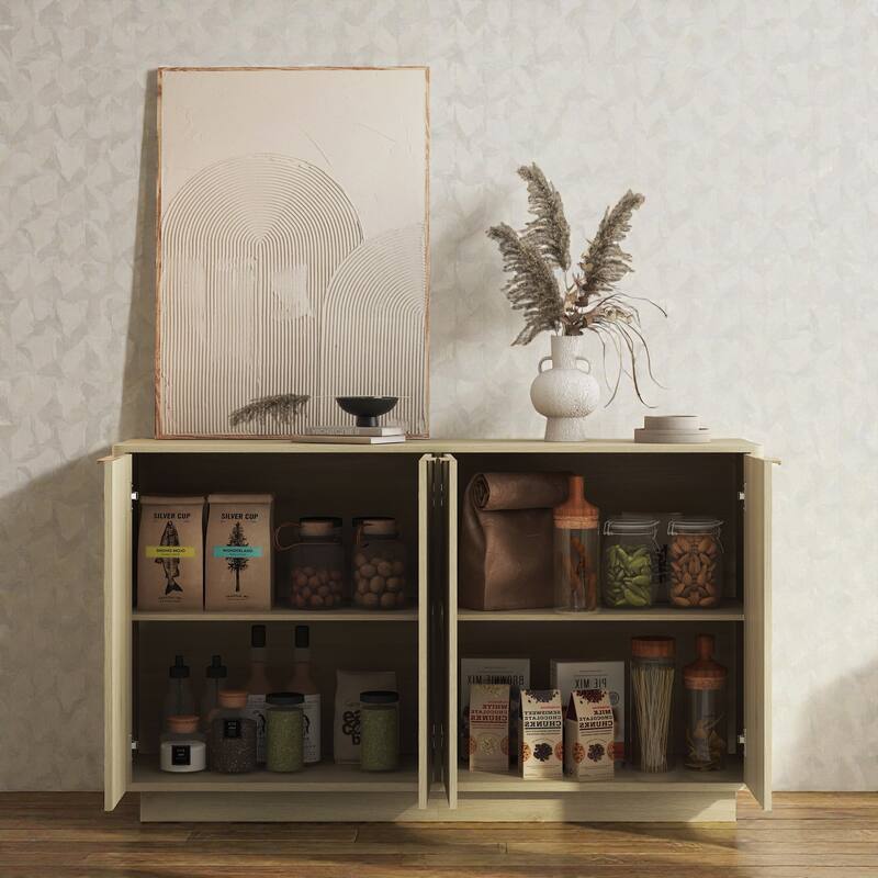 55.1" Modern Fluted Buffet Cabinet with Adjustable Shelves, Large Sideboard Credenza Storage Console Table