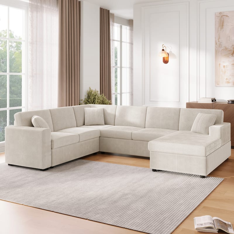 U-Shaped Oversized Corduroy Sectional Sofa with Chaise Lounge and Removable Cushions by Harper&Bright Designs