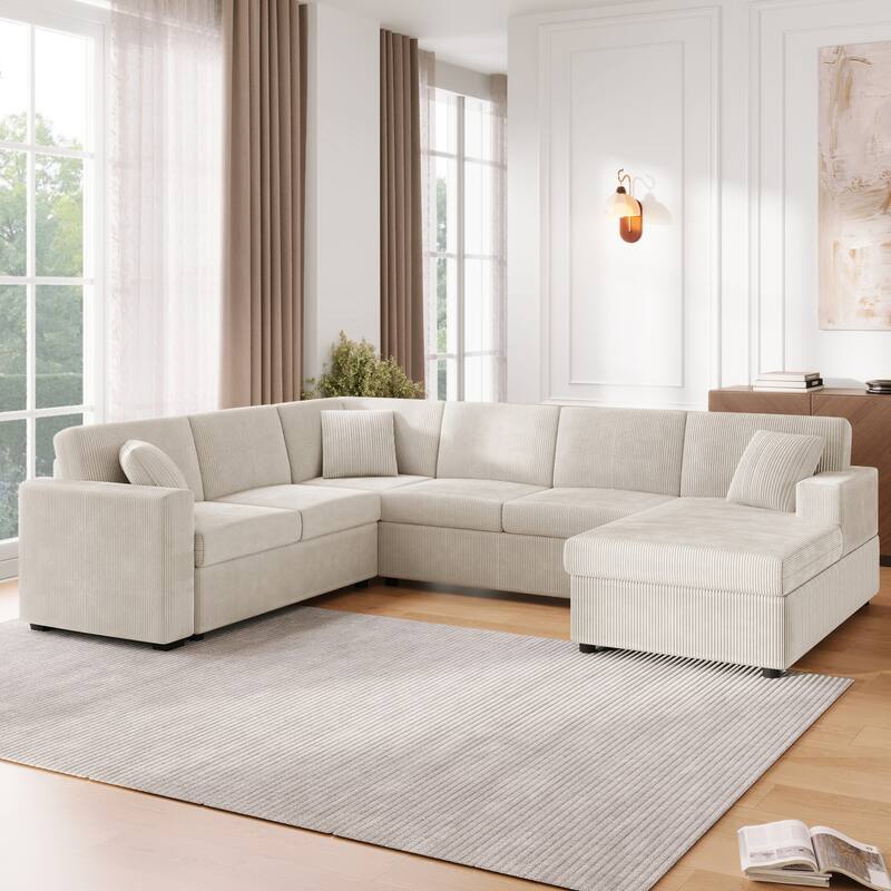 U-Shaped Sectional Sofa with Chaise Lounge and 3 Soft Throw Pillows for Living Room Oversized Corner Sofa - Light Grey