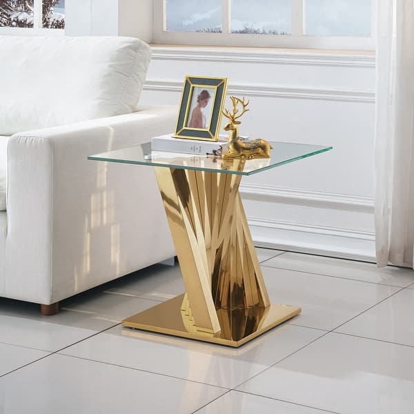 slide 2 of 22, Tempered Glass Top End Table with Gold Mirror Finish Stainless Steel Base Gold
