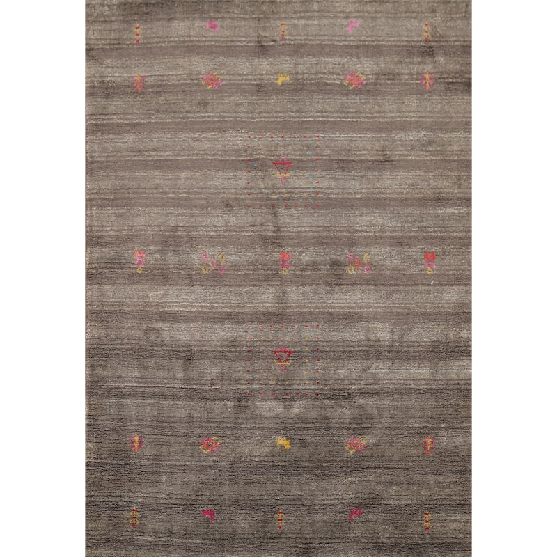 Striped Brown Gabbeh Indian Area Rug Hand-Knotted Wool Carpet - 3'11"x 6'1"