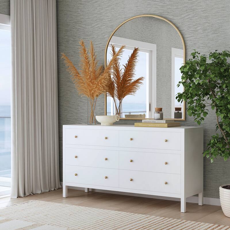 Nora 6-Drawer Wood Wide Dresser - Smooth White
