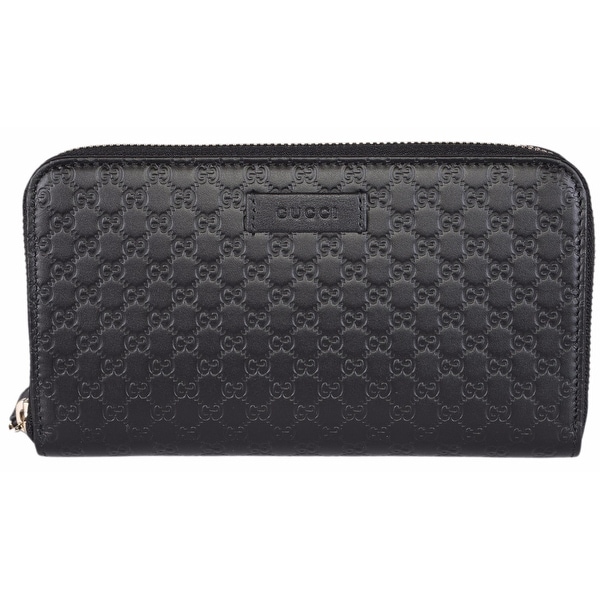 Gucci Women's 449391 Black Leather Micro GG Guccissima Zip Around Wallet - 7.5" x 4.5"