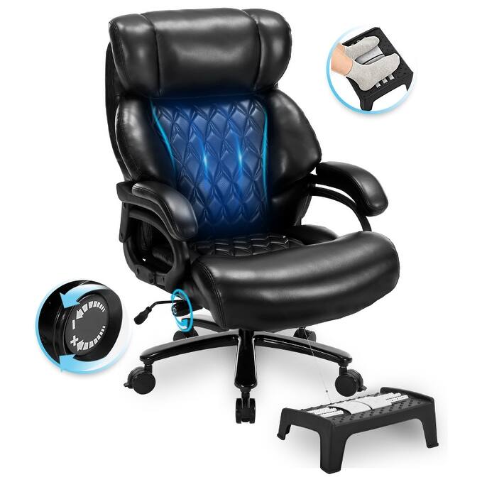 600lbs Big and Tall Office Chair, Executive Chair with Adjustable Headrest, High Back Extra Wide Seat - Black
