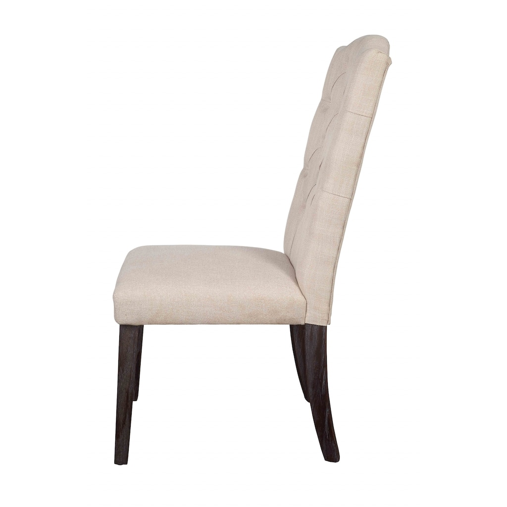 HomeRoots Set of Two Tufted Beige and Espresso Upholstered Linen Dining Side Chairs