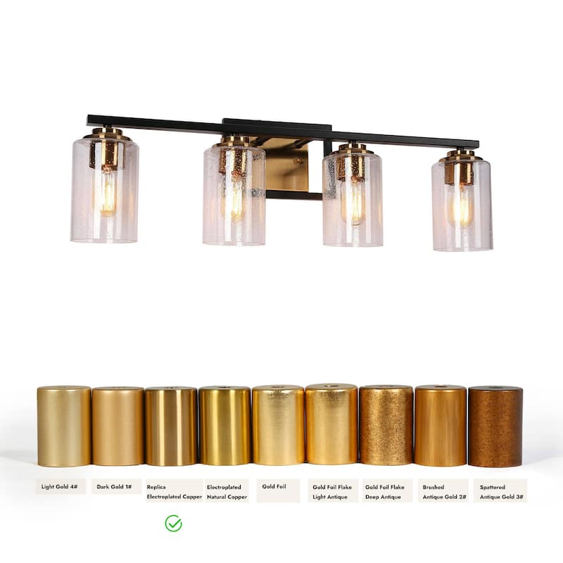 Modern Black Gold 3-Light Bathroom Vanity Lights Wall Lighting with Seeded Glass Shade