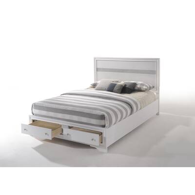 Contemporary White and Grey Queen Bed with Storage Footboard