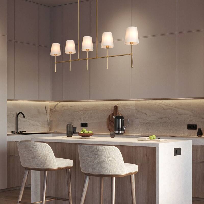 KAYLA 6-Light Chandelier, 42" Wide Modern Dining Room Light Fixture - Gold