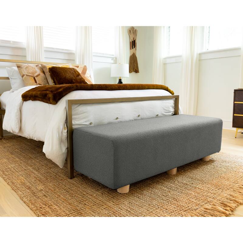 Jaxx Caya 4-in-1 Large Bed Bench, Giant Ottoman, Dining Bench, and Yoga and Massage Platform, King, Boucle - Grey
