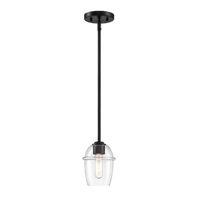 Summer Jazz 60 Watt 1-Light Matte Black Transitional Pendant Light with Clear Glass Shade - 8