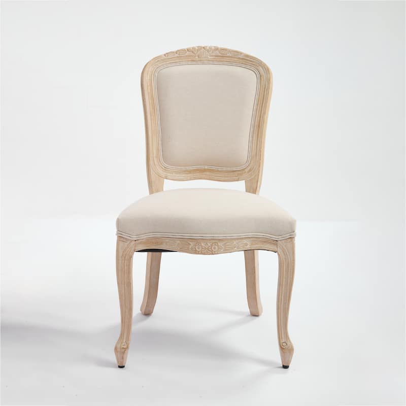 French Country Dining Chairs, Set of 2 with Scalloped Backs, Brushed and Carved, for Living Room Kitchen Dining Room, Beige