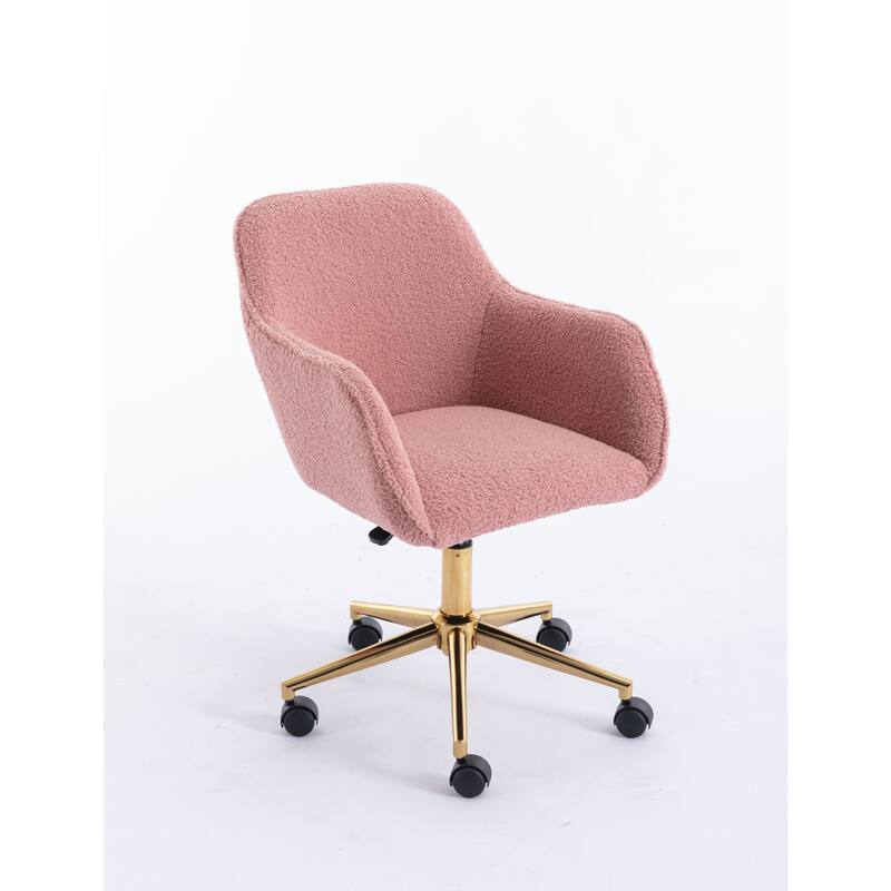 Modern Upholstered Home Office Chair with Adjustable Height & Gold Metal Legs, 360° Swivel