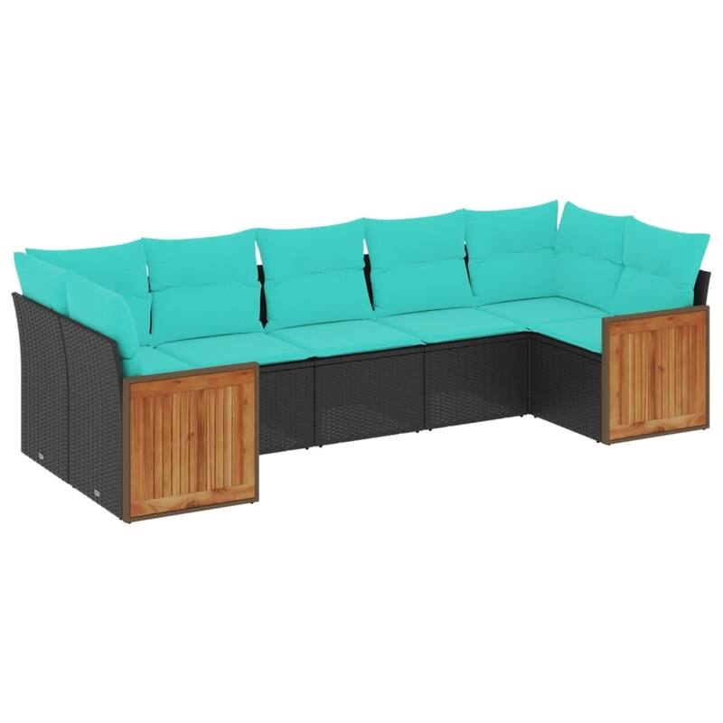 vidaXL 7 Piece Patio Sofa Set with Cushions Black Poly Rattan - 21.7x27.2x24.4