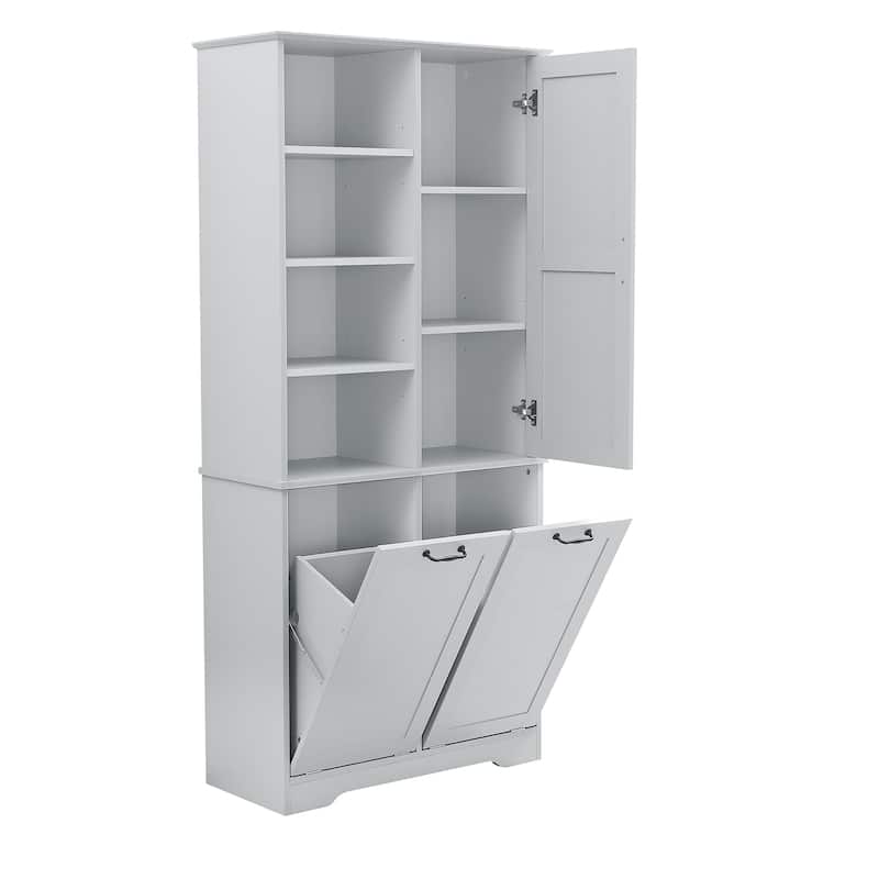 Bathroom Storage Cabinet with Doors and Drawers, Tilt-Out Laundry Hamper, Multiple Storage Space, Freestanding