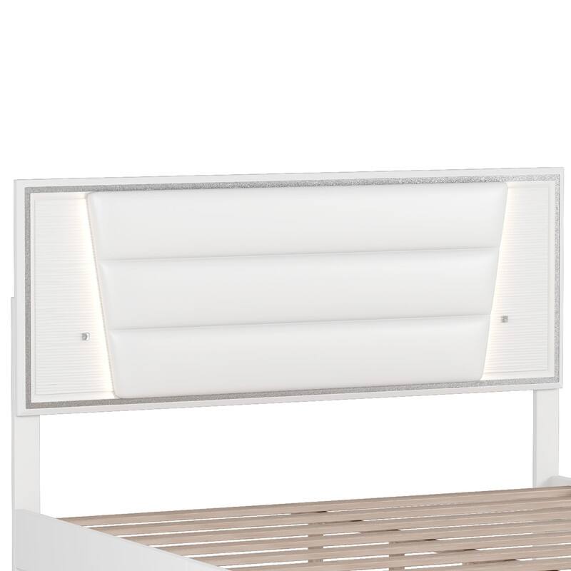 Queen Size PU Upholstered Platform Bed with LED Light Strips