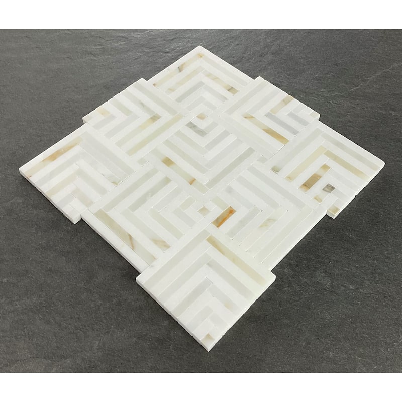Groutless Square Basketweave Marble Mosaic Tiles