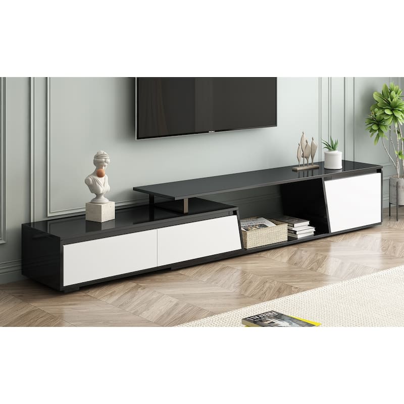 Modern Extendable TV Stand with Drawers & Cabinet for TVs Up to 100"